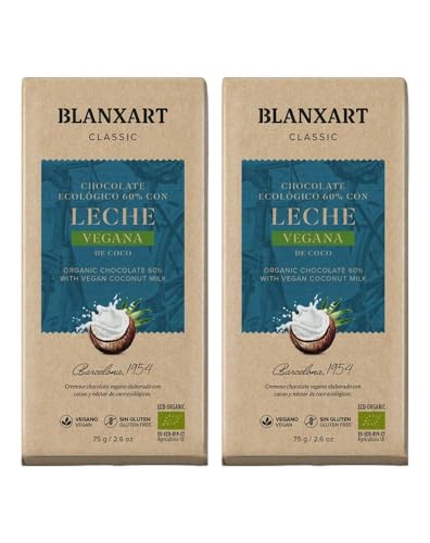 Packs Chocolate Negro 60% con Leche de Coco y Azúcar de Coco Bio 75g | Blanxat | Tabletas de Chocolate Ecológico | Vegano y Sin Gluten (Pack X2)
