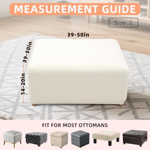 Image of YISUN Super Stretch Square Ottoman Cover - Soft Form Fit Ottoman Slipcover for Foot Stool & Folding Storage, Washable Furniture Protector with Non-Slip Elastic Bottom (L, Beige)
