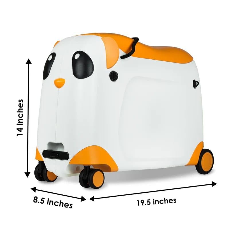 Image of Panda Ride-On Kids Luggage 2-in-1 Rideable Travel Suitcase with Pull Handle & Wheels for Toddlers and Children Trolley Bags |Animal Design | Travel Case with Wheels & Seat |20 inch (Orange with White)