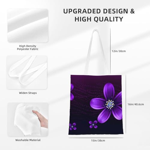 Canvas Tote Bag for Women Shoulder Tote Purse Reusable Grocery Bag purple flower Aesthetic Shopping Bags2