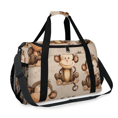 Monkey Hand Drawn Cute Travel Duffel Bag Weekender Overnight Bags for Women Men Foldable Waterproof Tote Bag with Trolley Sleeve2