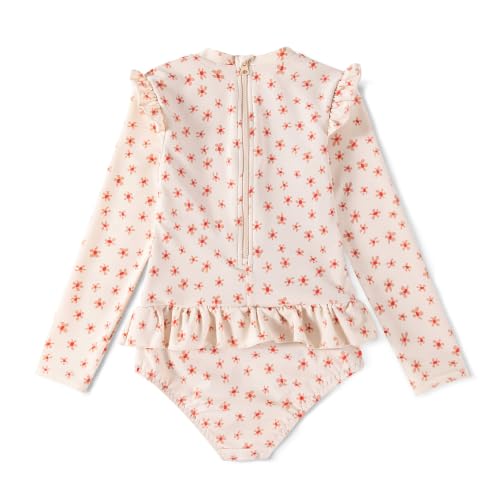 Image of Girls One Piece Swimsuits Zipper Rash Guard Long Sleeve Bathing Suit with Ruffle Hem UPF50+