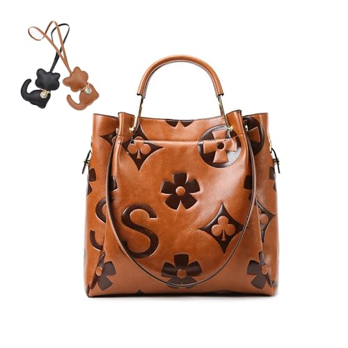 カウスキン 花柄 ハンドバッグ ショルダーバッグ バブルレザー tan_flowers_embossing_vegan_le