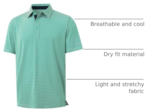 Image of Golf Shirts for Men - Dry Fit Moisture Wicking Short Sleeve Performance Sport Casual Striped Collared Mens Polo Shirt