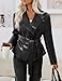 MEROKEETY Women's Fall Fashion 2025 Leather Jacket Casual Belt Button Down Blazer Trendy Coat Outerwear, Black, Large