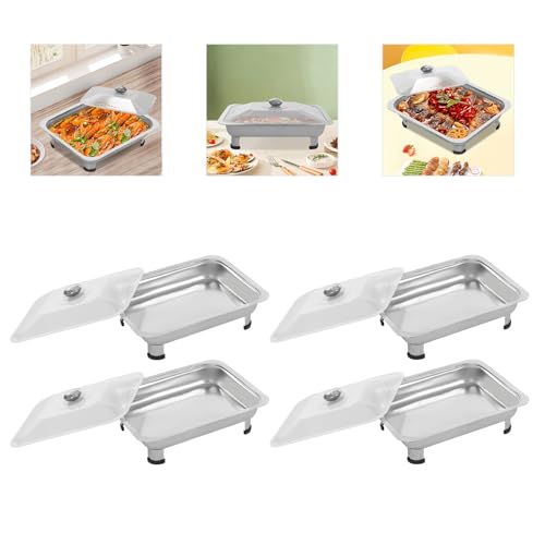 4-Piece Buffet Tray Set with Clear Lids 2.72QT Each 410 Stainless Steel Catering Serving Trays for Parties Stackable Rectangular Food Pans - Image 6