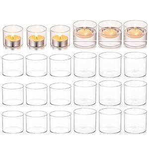 Hewory Tea Lights Candle Holder: 24 Pcs Glass Votive Candle Holders Clear Tealight Candle Holder Bulk for Wedding Centerpiece Table Decorations, Small Floating Candles Holder for Party Home Decor
