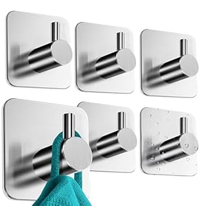 Menz Handdoekhouder zonder boren, set van 6 – handdoekhaken badkamer roestvrij staal, klassiek-functionele haken zelfklevend – sterke kleefhaken als stijlvolle wandhaak