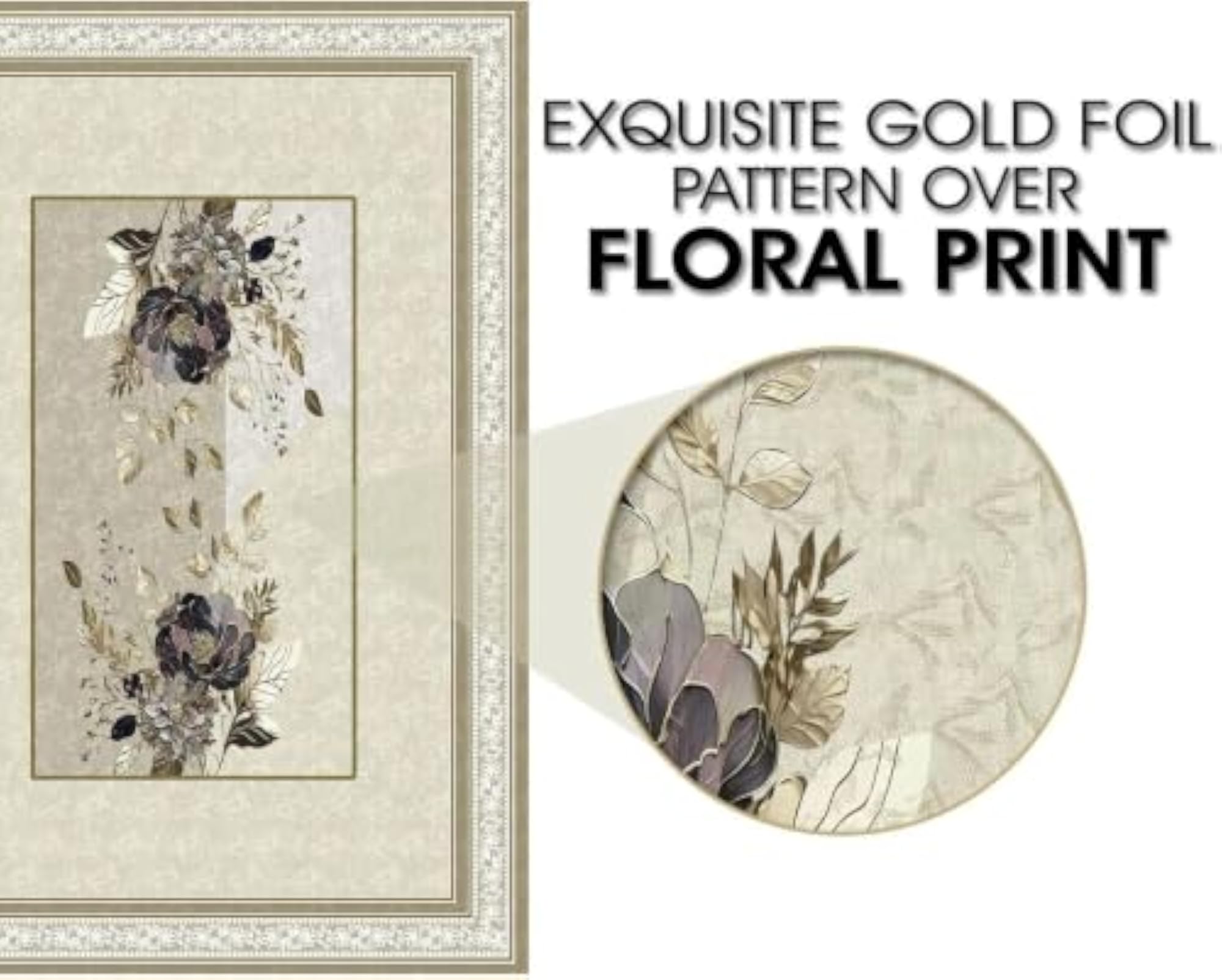 Modern Beige Floral Table Cover, Elegant Coffee Table Cloth