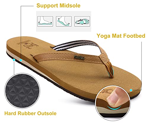 Kuailu Womens Arch Support Flip Flops Comfortable Yoga Mat Cushion Slip On Walking Thong Sandals Khaki Size 8 thumb #4