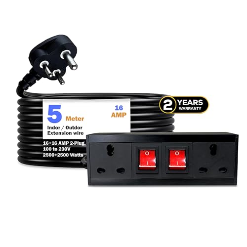 Image of MX 16 Amp Extension Cord Electric Board with 5m Heavy Duty Wire | 250V Power Extension Board | 16A /20A Socket with Dual Switch for Home & Office Appliances