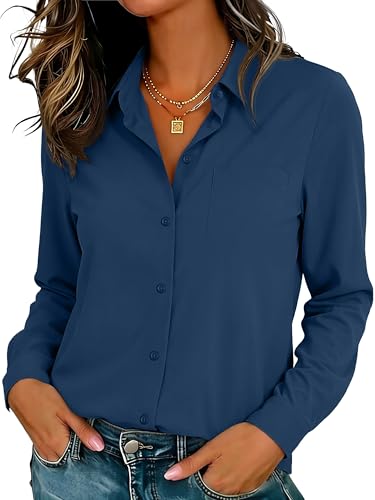 Image of Soft Wrinkle-Free Button Down Stretch Shirts for Women, Breathable Moisture-Wicking Casual Work Dress Tops