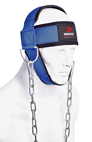 DMoose Neck Harness for Weight Lifting Neck Workout Builder Equipment for Training Gym Exerciser Head Harness Injury Recovery with Adjustable Long Steel Chain and Strap Improve Muscle Strength