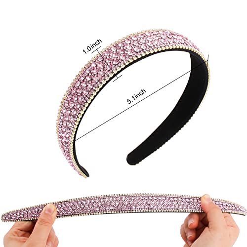 Wecoe Pink Headband Rhinestone Headbands For Girls Women Fashion Headbands Bling Sparkly Diamond Headbands Homecoming Hair Accessories For Women Girls Gifts(Pink) #TOP2