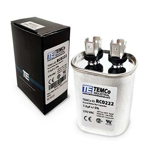 TEMCo 7.5 uF Run Capacitor CBB65, 7.5 MFD, 370V, Oval, 50/60Hz | for HVAC AC Fan, Motor, Blower Applications