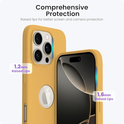 Image of Elzzi Microfiber Logo Cut Cover Compatible for iPhone 16 Pro Case Liquid Silicone Cases 4 Layer Protective Covers Shockproof Back Cover with High Raised Camera Lips (Golden)
