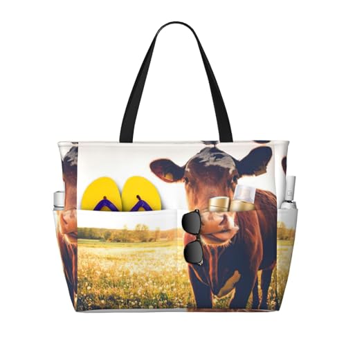Grand sac fourre-tout imprimé vache noir style hobo à grande capacité et porté épaule