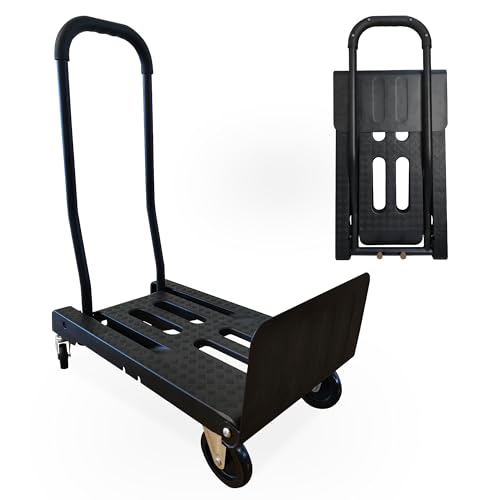 NiceyCare 2-in-1 Folding Trolley 120 kg Capacity, Platform Trolley On Wheels Portable Black, Ideal for Moving, Gardening & Warehouse Use