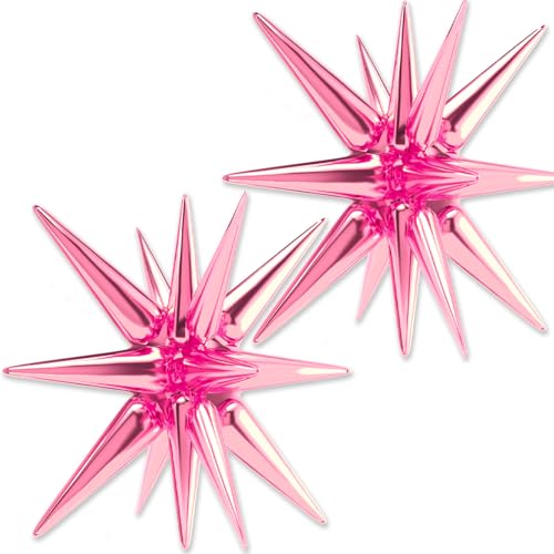 Image of PartyWoo Pearl Pink Star Spike Balloons 2pcs Explosion Foil Mylar Balloons | 42 Inch for Birthday Gender Reveal Baby Shower Engagement Bridal Shower Anniversary Bachelorette Girl Party Decorations