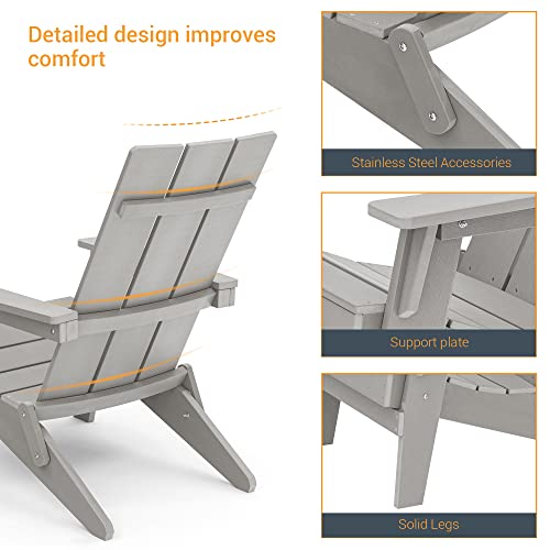 Missbrella Folding Adirondack Chair, Weather Resistant Plastic Adirondack Chair With Wide Backrest For Beach, Poolside And Lawn,Light Gray #TOP5