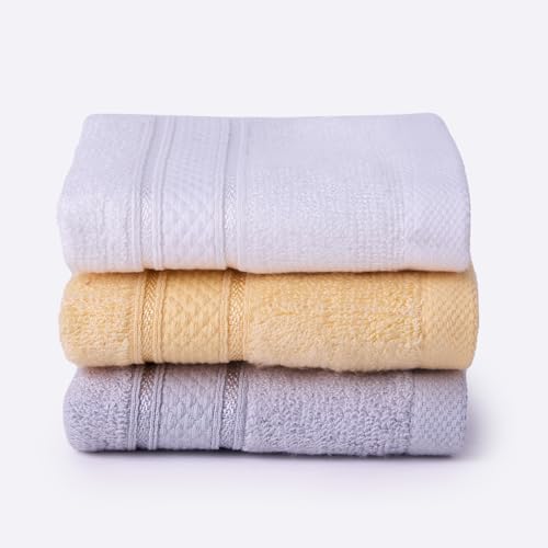 Image of Bamboo Soul Bamboo Face Towel | Ultra Absorbent & Super Soft | 30 x 30 cm - 550 GSM | Pack of 3 (White, Light Grey, Yellow)