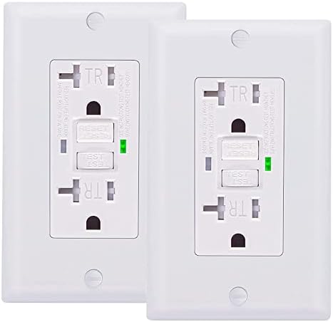 2 Pack - BRILLTECH GFCI Outlet 20Amp, UL Listed, Self-Test, Tamper Resistant Receptacle with LED Indicator, Decorator Wallplate and Screws Included, White