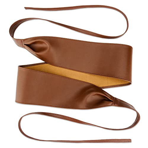 Womens PU Wide Brown Cinch Belt Lace Up Wrap Around Obi Waistband2
