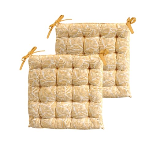 Atout Ciel Lot de 2 Galettes de Chaise carrées Bicolores 40x40cm, Jaune imprimé/uni