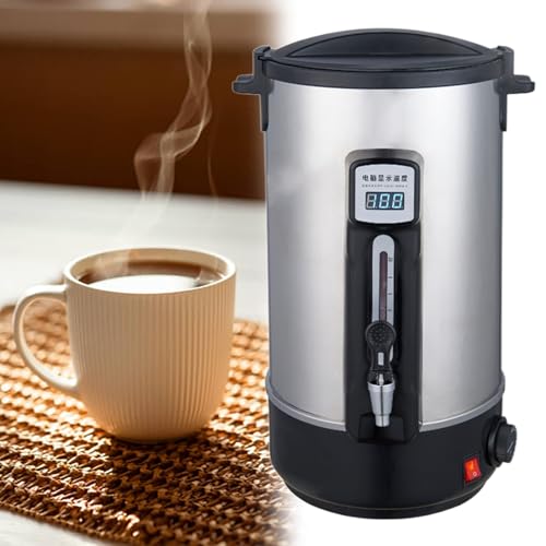 GESAIDES Jarra de Agua Caliente Eléctrica Comercial, Barril de Aislamiento de Acero Inoxidable con Placa Calefactora, Base Antideslizante y Grifo Conveniente para Grandes Reuniones,30L