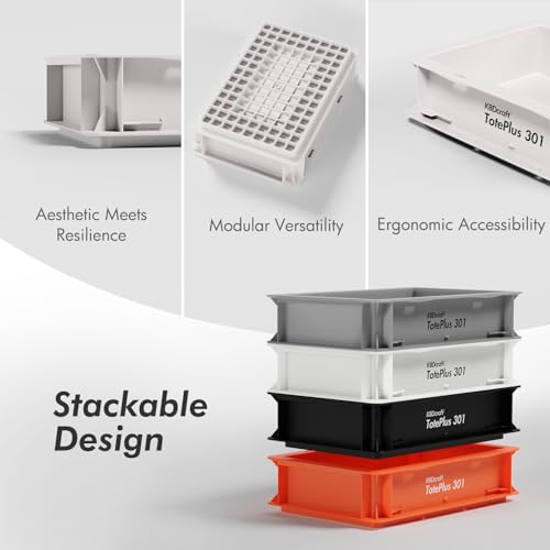 Image of KBDcraft Stackable Storage Bin - Heavy-Duty Plastic Organizer Box and Tray with Straight Walls, small plastic bin totes for storage, 12 inchx8 inchx3 inch, 0.5Gal (Red, 3 Pack)