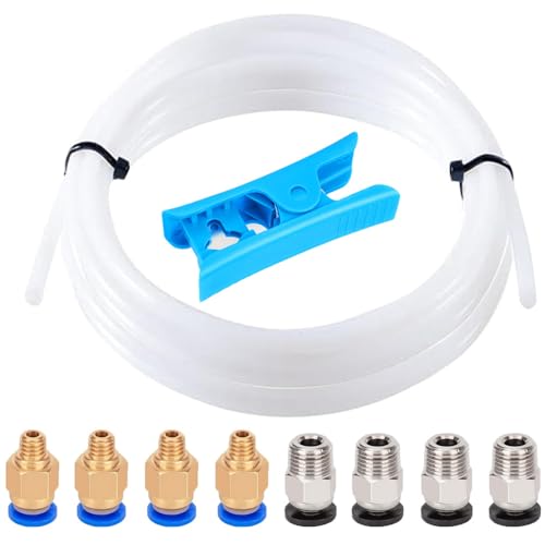 Aiqeer 10 Meters 3D Printer PTFE Teflon Tube with Cutter, 4 Pieces PC4-M6 Pneumatic Connector and 4 Pieces PC4-M10 Pneum