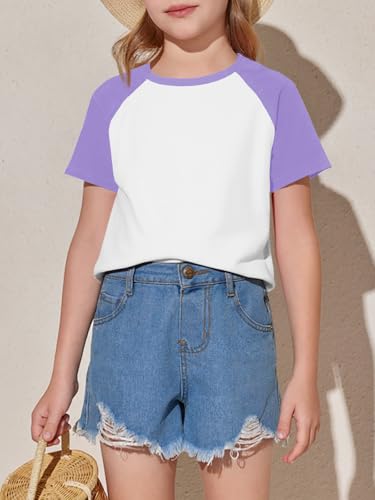 Imily Bela Kids Girls T Shirts Casual Raglan Short Sleeve Crewneck Color Block Summer Tees 5-14 Years2