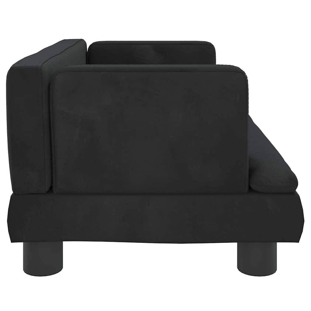 Legowisko dla psa, czarne, aksamitne, z ramą z drewna sosnowego, 60 x 40 x 30 cm, antypoślizgowa sofa dla psa z miękką poduszką dla psów, zdejmowana poszewka, bezpieczne miejsce odpoczynku