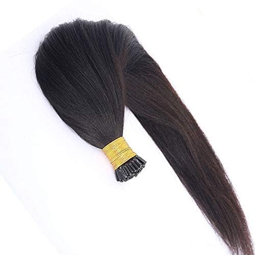 Coarse Yaki I Tip Human Hair Extension Yaki Straight Brazilian Virgin Hair Stick I Tip Hair African American Microlinks Fusion Hair Pre bonded 100Strands 100g (22inch 100strands, #Natural Color)