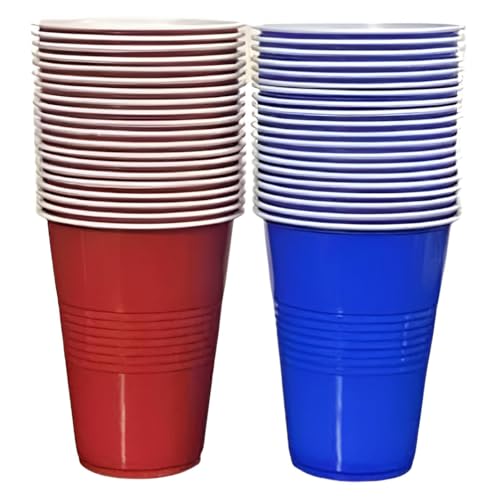 Image of Tickles Pack of 40, Beer Pong Glasses with Free Ping Pong Balls Set, Easy Grip Reusable Drinking Party Cups for Iced Tea, Punch, Cocktail, Couple, Ladies Games (Color: Red & Blue Size: 475 ml)