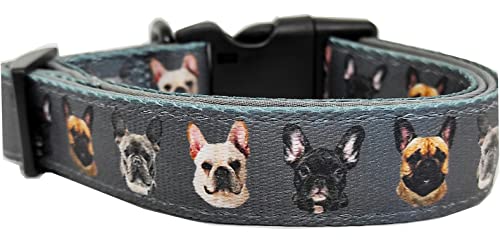 Hundehalsband Französische Bulldogge Frenchie Halsband French Bulldog Halsung Bully weich gepolstert verstellbar 34-50 cm grau Hundehalsband