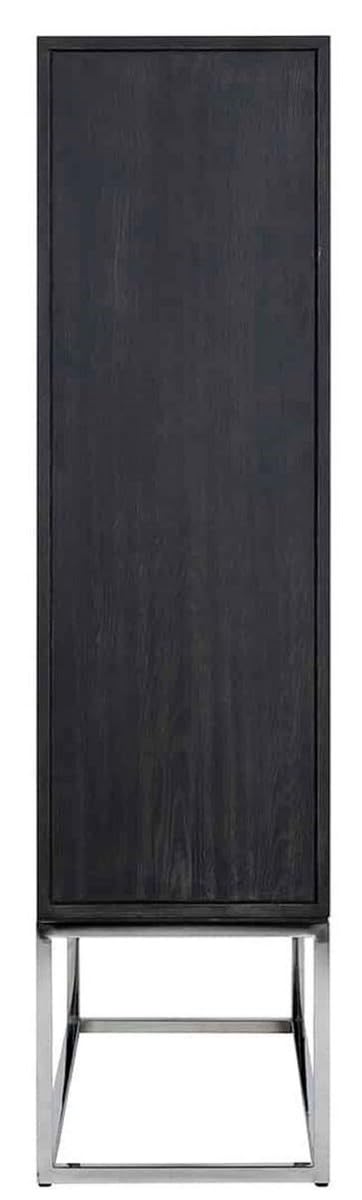 Casa Padrino Armario Bar de Lujo Negro/Plata 108 x 45 x A. 175 cm - Armario de Madera Maciza con 2 Puertas - Armario de salón - Armario de Bar - Muebles de Hotel - Colección de Lujo
