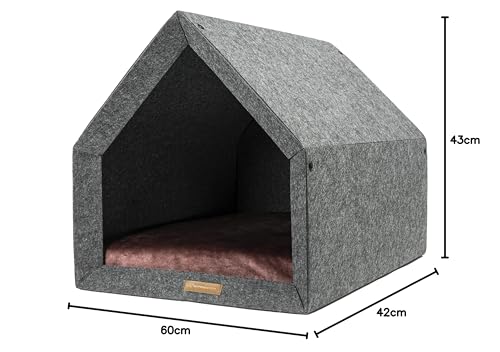 Rexproduct - PetHome Hundehütte mit Liegefläche und Dach I Biss- und Kratzfest I Gute Schalldämmung I Umweltfreundlich & Einfach zu Montieren I Größe S (60x42x43 cm) - Dunkelgrau und Rot