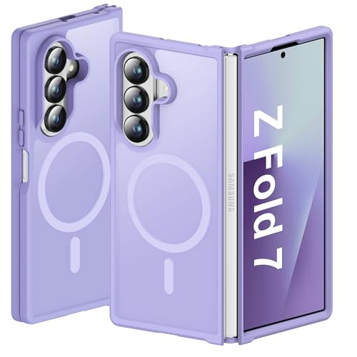 Image of ORETECH Magnetic for Samsung Galaxy Z Fold 7 Case, Translucent Back Non-Slip Hard PC Shockproof Bumper Protective Phone Case Cover for Samsung Z Fold 7 - Light Purple