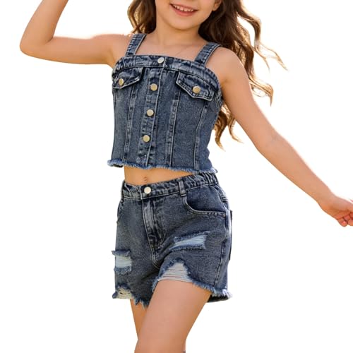 Ensemble fille 2 pièces en denim ajustement parfait short élastique 5-12 ans