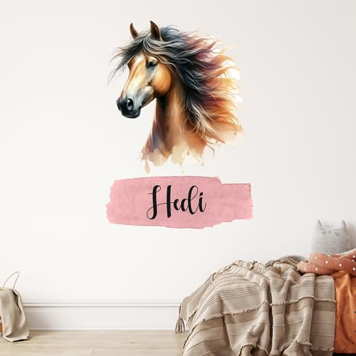 GRAZDesign Personalisiertes Wandtattoo Pferd mit Namen für Kinderzimmer Mädchen, Wandaufkleber Mädchenzimmer - 56x40cm