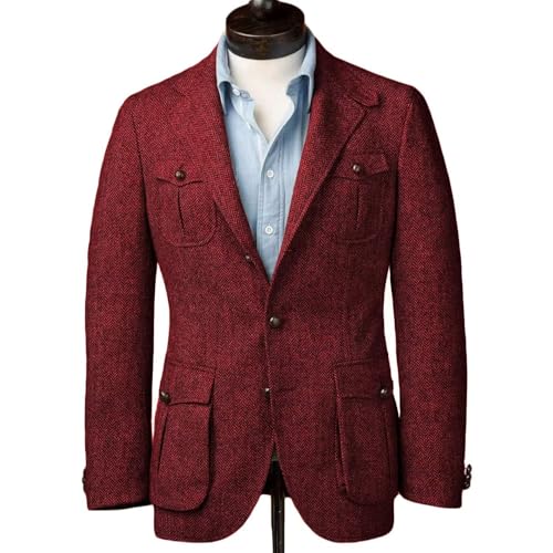 Men Tweed Herringbone Sport Blazer Single Breasted Casual Norfolk Jackets Wool Blend Slim Vintage British Groom Coat3