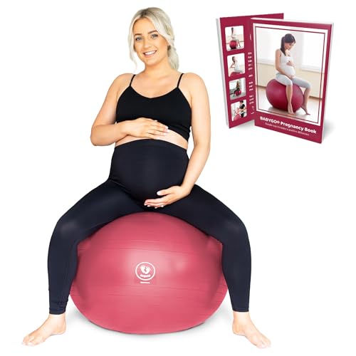 BABYGO® Pelota de Parto para Embarazo, Maternidad, Trabajo de Parto y Yoga + Nuestro Libro de Embarazo de 100 páginas, Ejercicio (Berry, 75cm)