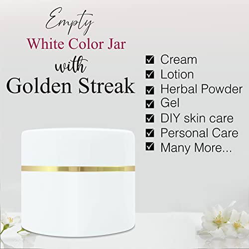 Image of Zenvista Empty White Color Cosmetic Jars with White Cap and Golden Streak: 50gm [ZMJ15][Pack of 5 ]