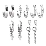 5 Pairs Silver Huggies Hoop Earrings Set for Women Girls Small Dangle Chain Hoop Earrings Jewelry fo