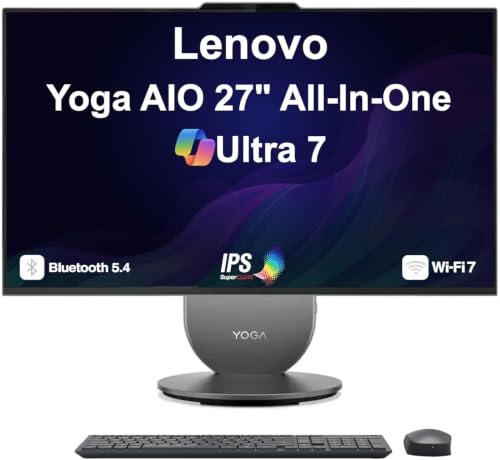 Image of Lenovo Yoga AIO Desktop Copilot 27 inch QHD IPS 120Hz W /Lift, Rotate, & Swivel | 16-core Intel Ultra 7-255H, 16GB LPDDR5X, 2TB SSD, Intel Arc GPU, WiFi 7, BT 5.4, 5MP IR Webcam, Win 11 Pro W /KB & Mouse