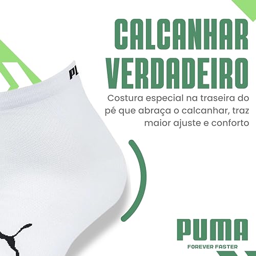 PUMA Kit 5 Pares Meia Cano Curto Esportiva com Faixa Tensora e Dry Unissex Adulto, 5 Brancos, 39-43