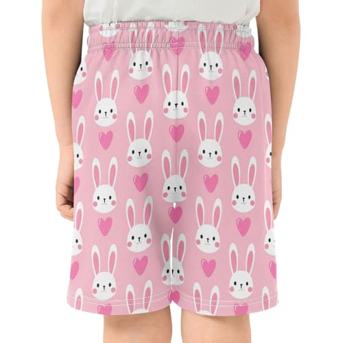 J JOYSAY Rabbit Heart Pink Boys Athletic Shorts Kids Youth Casual Shotrs with Pockets Elastic Waistband3
