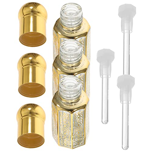 BESTYASH 3 piezas Botellas Roll de Vidrio Gotero y Tapa Dorada Frascos Vacíos para Aceites Esenciales y Perfumes Portátiles y Recargables para Cuidado Facial y Viaje