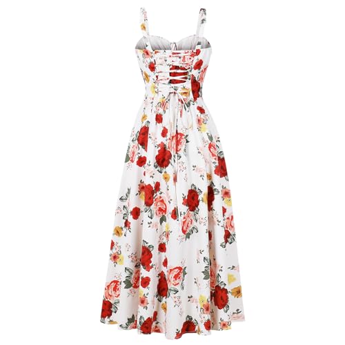 Image of IBTOM CASTLE Women Corset Dress Sleeveless Spaghetti Straps Casual Dresses Boho Slit Lace Up Flowy Midi Bustier Sundress